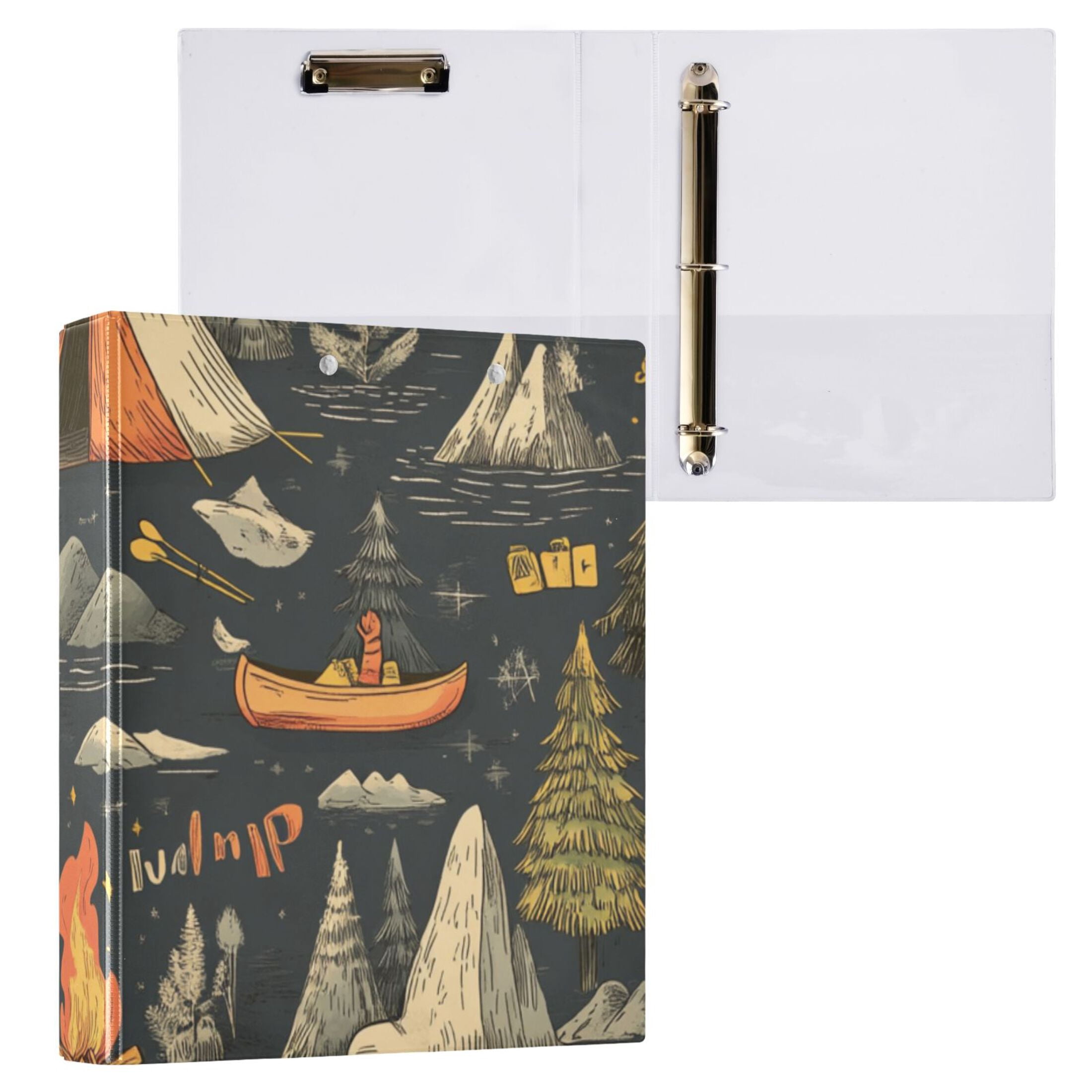 Camps Trees 3 Ring Binders 1.5 inch Hardcover File Folders with Interior Pockets A4 Size Organizer for School Office Hospital Set of 2