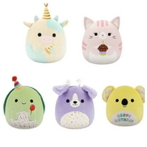 Squishmallows 2025 Original 5-Inch Happy Birthday Squad Plush Cow Cat Turtle Retriever Koala- Collectible Soft & Squishy Mini Stuffed Animal Toy - Add to Your Squad - (Set of 5)