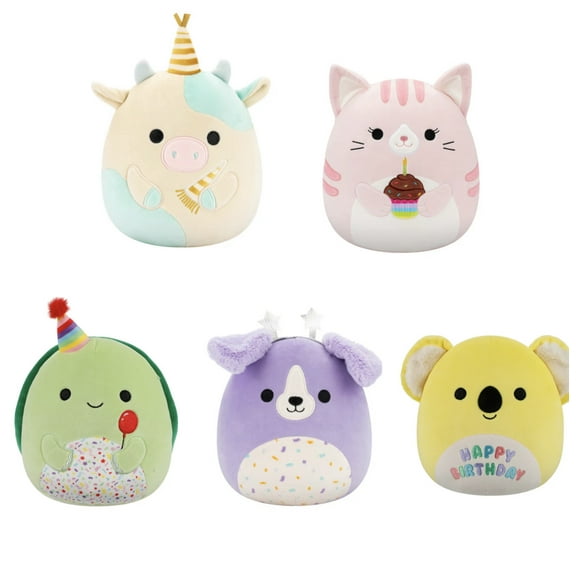 Squishmallows 2025 Original 5-Inch Happy Birthday Squad Plush Cow Cat Turtle Retriever Koala- Collectible Soft & Squishy Mini Stuffed Animal Toy - Add to Your Squad - (Set of 5)