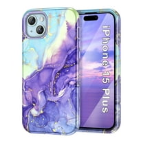 CASEFIV for iPhone 15 Plus Case 6.7 inch (2023), Marble Pattern 3 in 1 Heavy Duty Full Body Shockproof Hard PC Soft Silicone Drop Protective Phone Cover for Women Girls,Light Purple