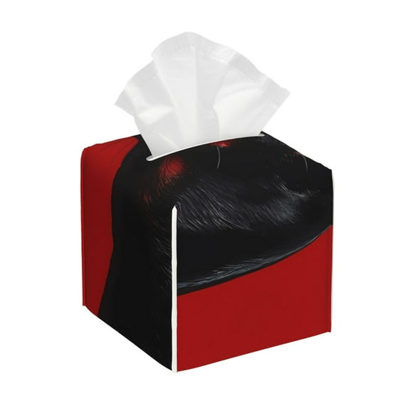 Balery Black Dog Red Background Porta Pañuelos de Cuero con Estampado – Funda Moderna Cuadrada para Caja de Pañuelos, Dispensador 5x5x5''