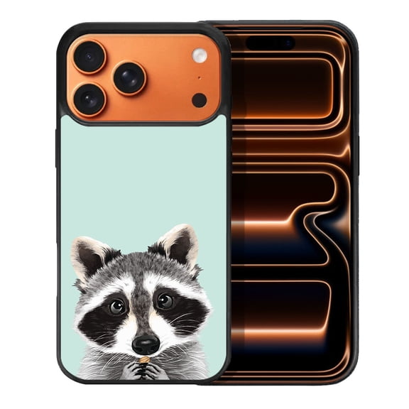 WIRESTER Shockproof Soft Rubber Cover Case for Apple iPhone 17 Pro Max 6.9" 2025, Raccoon On Aero Blue Background