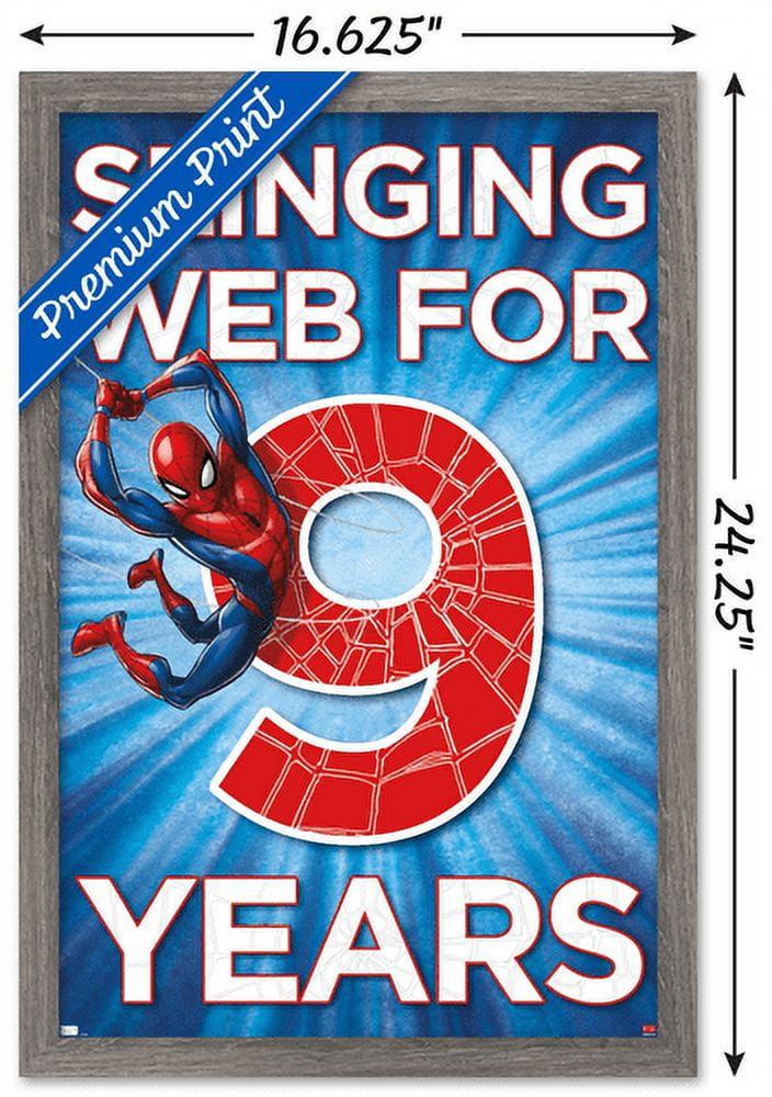 Marvel Spider-Man - Happy 9th Birthday Wall Poster, 14.725" x 22.375", Framed