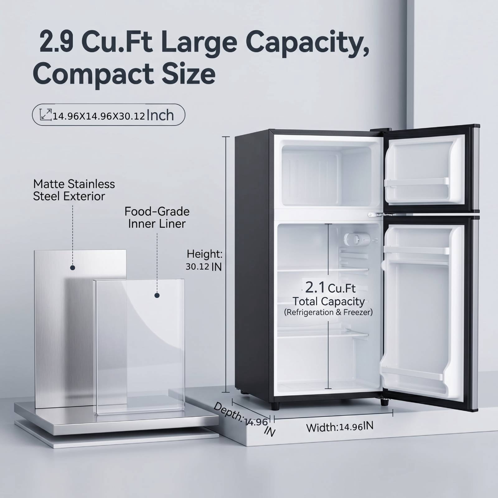 Mini Fridge Freezer, 2.9 Cu.Ft 2 Door Small Refrigeratorwith 7 Temperature Control Freezer&nbsp;Fridge for Office, Kitchen and Apartment, Dorm
