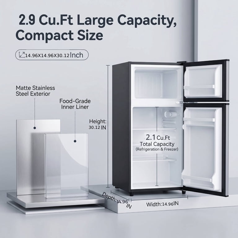 Mini Fridge Freezer, 2.9 Cu.Ft 2 Door Small Refrigeratorwith 7