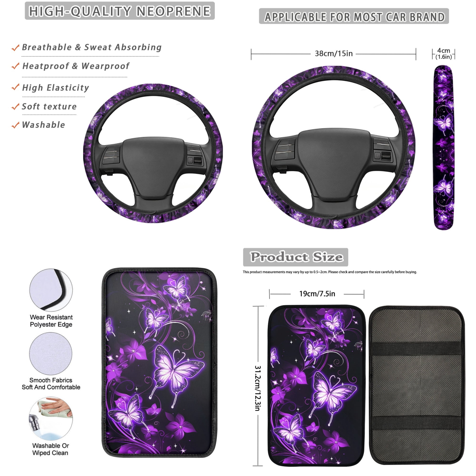 Jeiento 13 Pack Butterfly Car Seat Cover Set for Front and Rear, Auto Interior Accessories Full Set for Women Men Purple Car Seat Protective Universal Fits for Cars, SUV, Truck, Sedan, Van