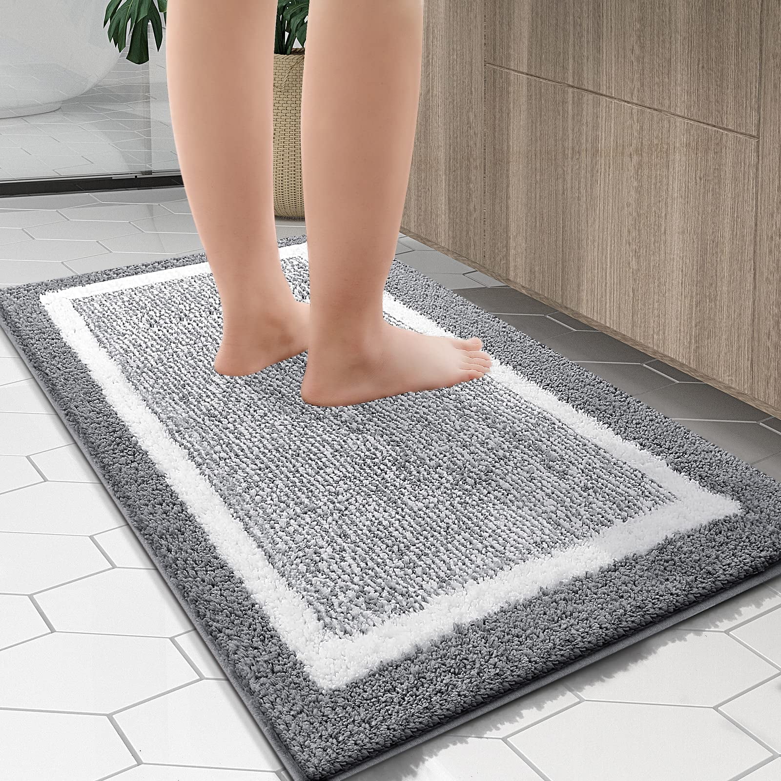 Buganda Bathroom Rugs and Mats, Extra Soft and Absorbent Microfiber Bath Mats, Non-Slip Shaggy Bath Carpets, 24x36, Grey