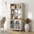 thumbnail image 2 of Farmhouse Pantry Cabinet, Dining Hutch with Glass Doors and Adjustable Shleves, Mid-Century Modern Pantry Storage for Kitchen, Living Room, Home Office, White, 2 of 6