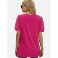 thumbnail image 3 of Womens Casual V Neck T Shirts Swiss Dotted Puffy Sheer Short Sleeve Blouses, 3 of 5
