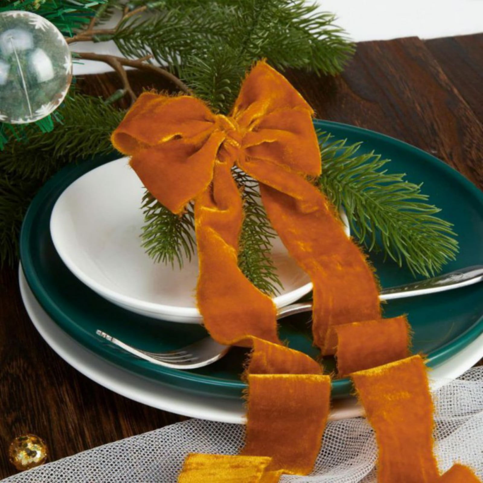 4PCS Christmas Velvet Ribbon Bows Large Fringe Holiday Tree Topper Vintage Raw Edge Bows for Christmas Tree,Stocking,Ornament,Rustic Crafts Bows for Xmas,Home Decor