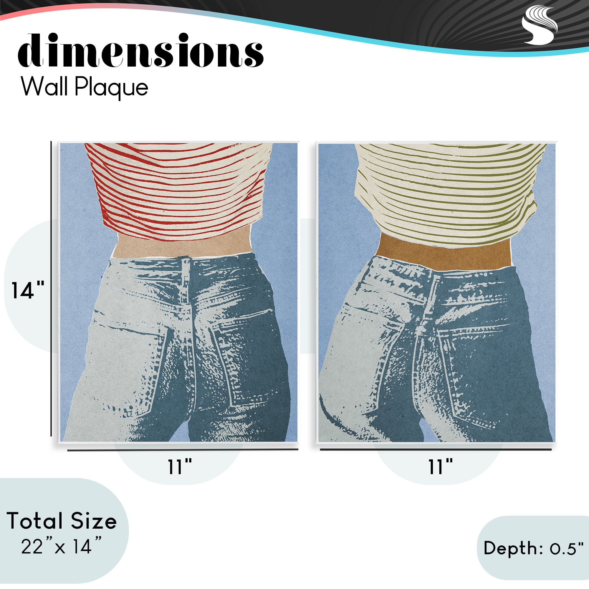 Stupell Industries Favorite Jeans with Striped Shirt 2 Piece Wall Plaque Art Set, design by Victoria Barnes