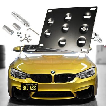 Front Tow Hook License Plate Mount Bracket For BMW 5 Series F10 2014-2016 – No Drill – Steel – Black – Relocation Kit