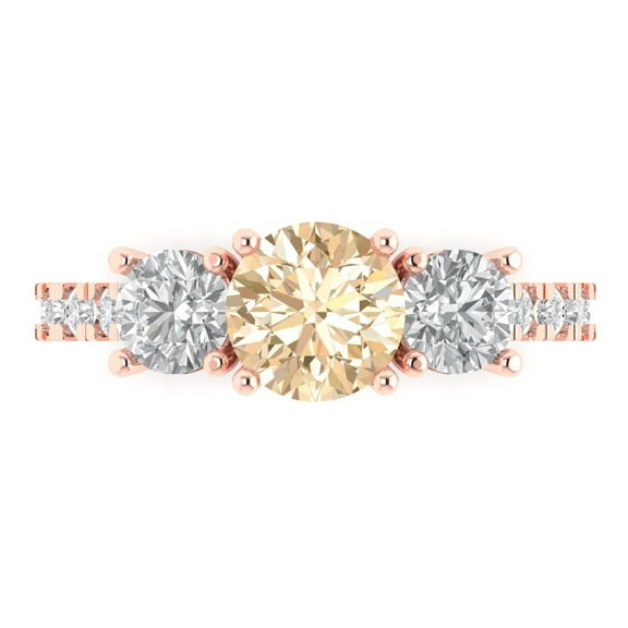 Clara Pucci 14K Rose Gold 1.97ct Morganite Three-Stone Ring for Women