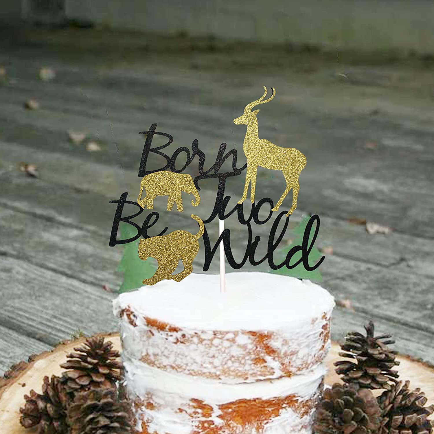 Gold Glitter Twins Cake Decor Born Two Be Wild Cake Topper Twins Baby Shower Supplies Safari Woodland Themed Twins 1st Birthday Party Decorations
