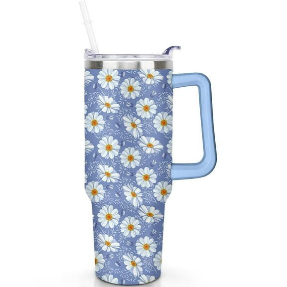 40oz Daisy Stainless Steel Vacuum Insulated Travel Cup Tumbler with Handle Flip Straw Lid Leak Proof Gift for Men Women Travel Tumbler Must Have