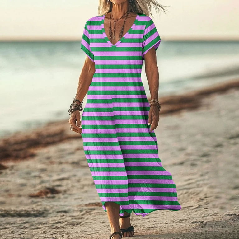 slim fit dress slacks Tamsin Jersey Midi Dress-Fresh Green and Ivory Stripe main image 1