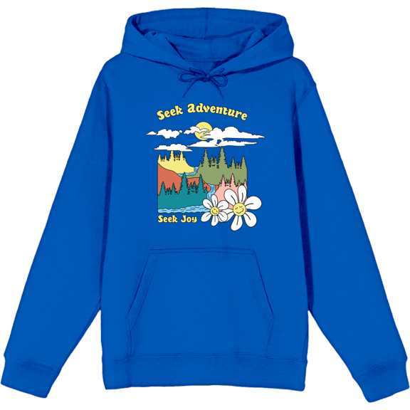 Positive Vibes Cloudy Forest Landscape Seek Adventure Seek Joy Long Sleeve Adult Hooded Sweatshirt-XL-Blue