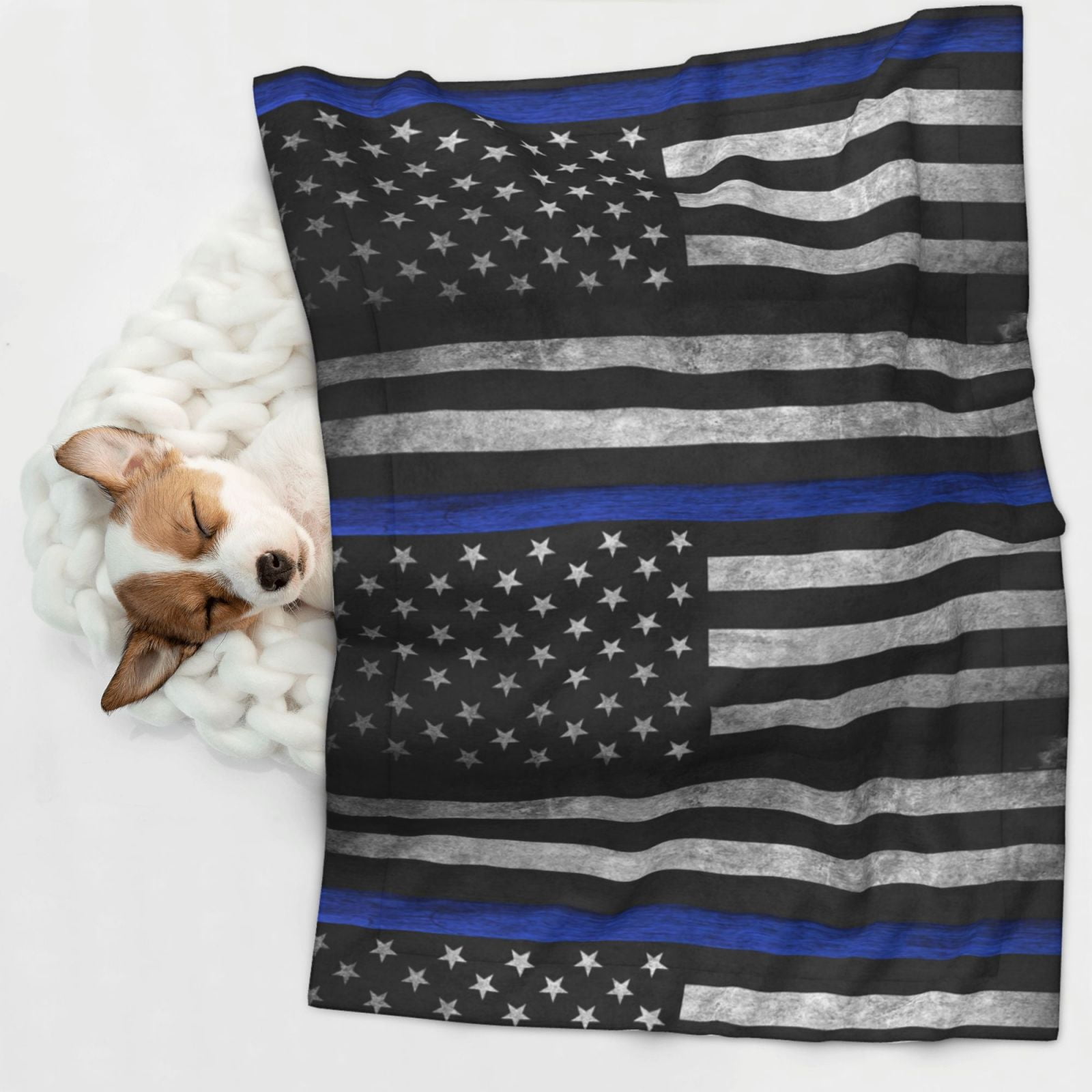 Thin Blue Line Flag Pattern Dog Blanket Soft Warm Flannel Cat Blanket Great Pet Throw for Cats Puppy Small Medium Large Dog