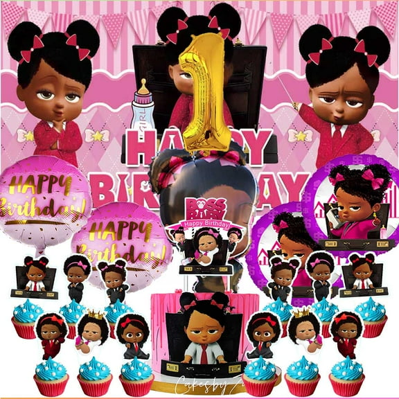Boss Baby Africa Girl Party Supplies Decor 1st Kit Balloons Birthday Cake Topper Banner Backdrop Decorations