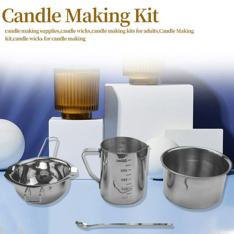 4 Set Stainless Steel Double Boiler Long Handle Wax Melting Pot, Pitcher  Mixing Spoon Candle Soap