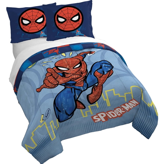 Juego de fundas de edredón Jay Franco Spiderman Blue Queen Size, 3 piezas