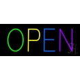 thumbnail image 1 of Open Multi Color LED Neon Sign 13 x 32 - inches, Clear Edge Cut Acrylic Backing, with Dimmer - Bright and Premium built indoor LED Neon Sign for storefront., 1 of 7