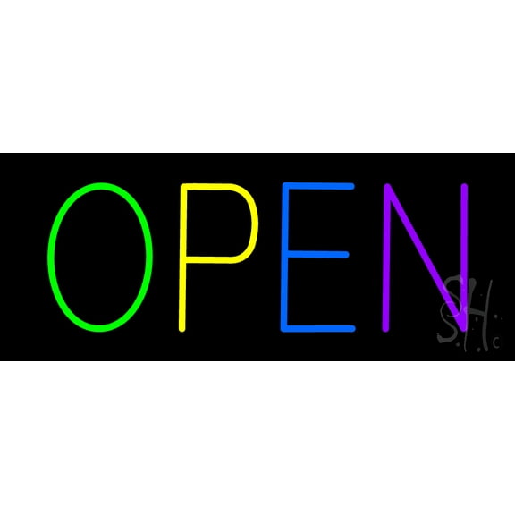 Open Multi Color LED Neon Sign 13 x 32 - inches, Clear Edge Cut Acrylic Backing, with Dimmer - Bright and Premium built indoor LED Neon Sign for storefront.