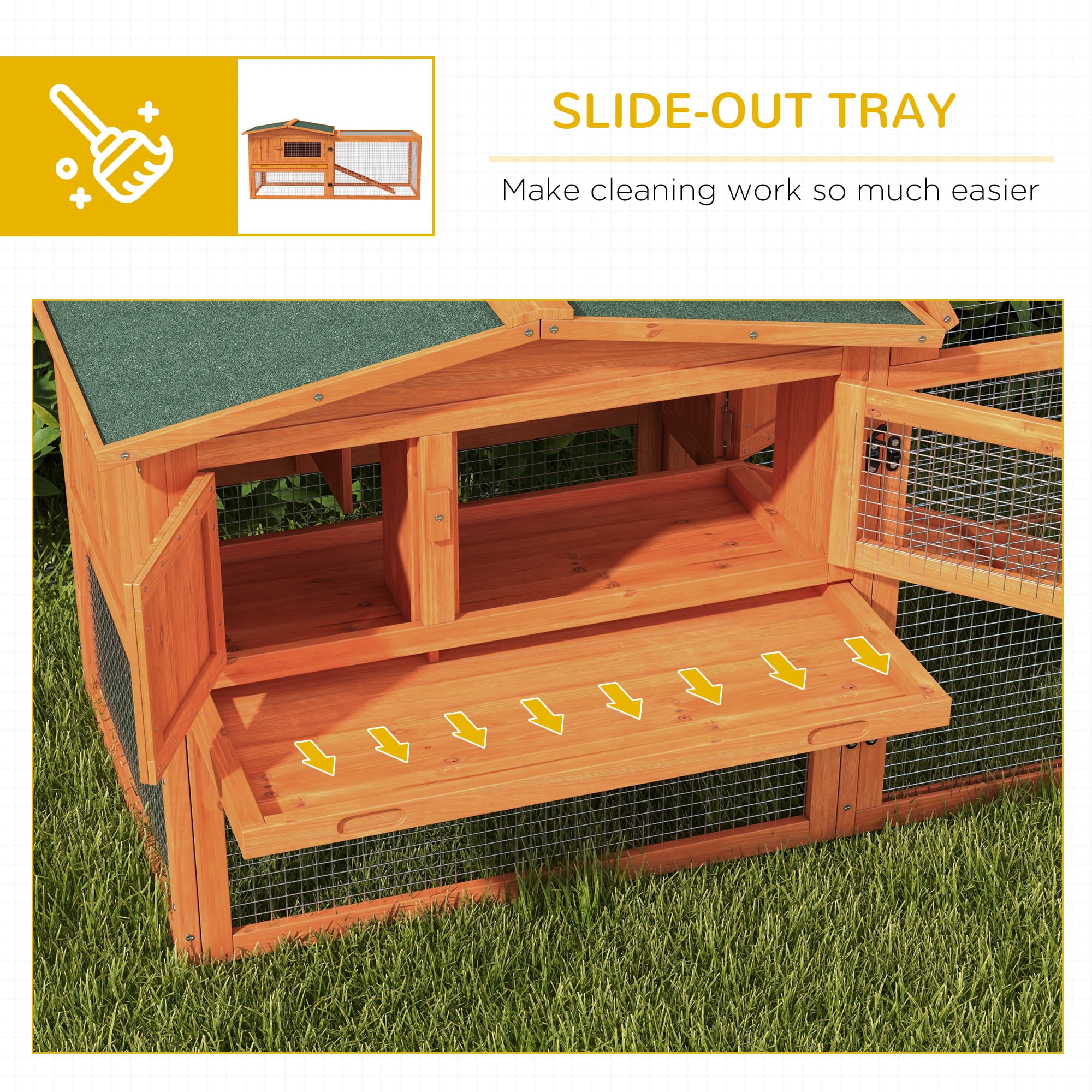 PawHut Rabbit Hutch 2-Story Bunny Cage Small Animal House with Tray, Run