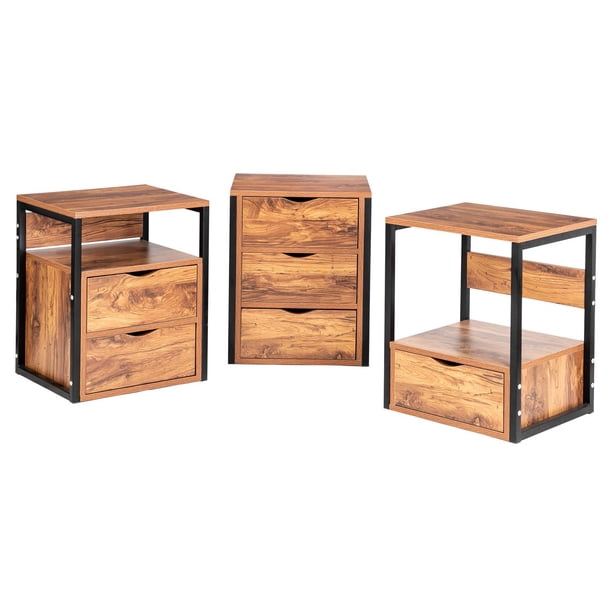 Ktaxon End Table 1/2/3-Drawer Industrial Side Table ...