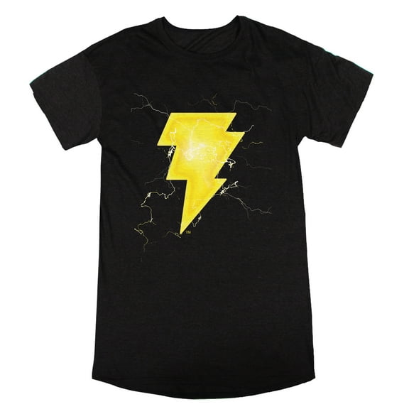 Black Adam Yellow Bolt Logo Women's Black Heather Nightshirt-Small