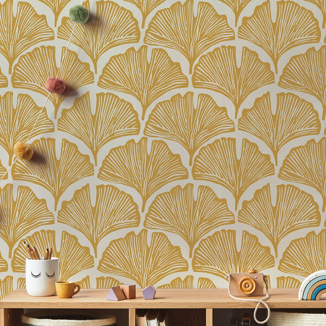 Tempaper x Novogratz Feather Palm Yellow Peel and Stick Wallpaper Yellow, 20.5" x 9'