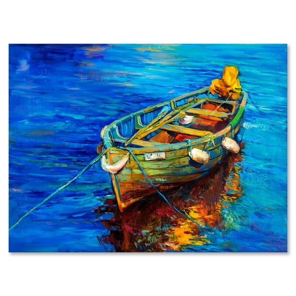 Designart ' Boats During Warm Sunset Resting On The Water IV ' Nautical & Coastal Canvas Wall Art Print