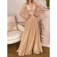thumbnail image 1 of Robe de Soirée Plissée à Col en V pour Femmes Grande Taille Coupe Ample Manches Mi-Mollet Unie, 1 of 9