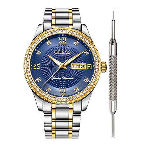 OLEVS Men Blue Dial Watches for Men Diamond Inexpensive Luxury Watches for  Men Waterproof Calendar Date Mens Analog Watch Blue Face Stainless Steel 