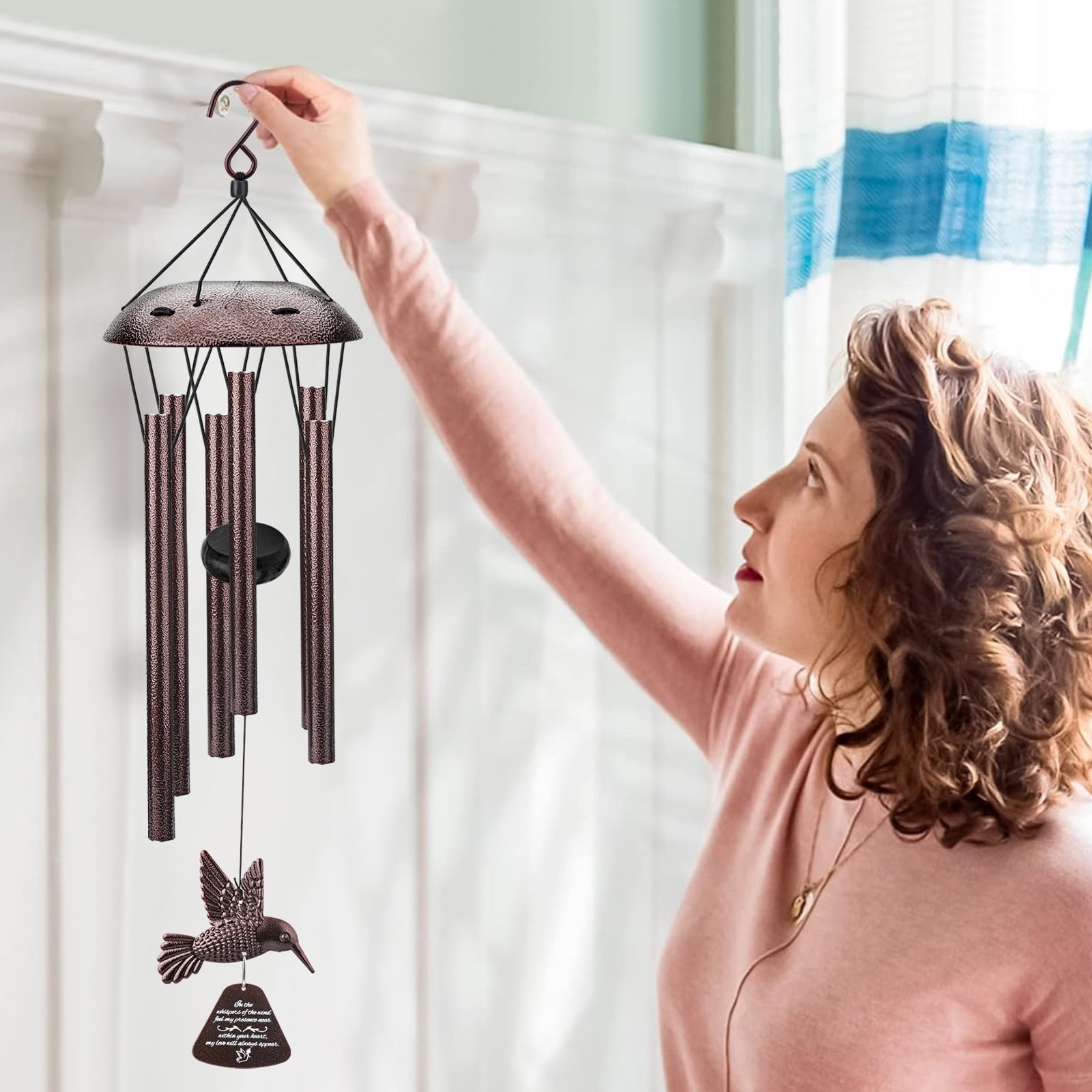 EEEkit 36'' Waterproof Hummingbird Wind Chimes, 6 Tubes Outdoor Memorial Bell with S Hook for Garden