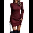 thumbnail image 1 of Suéter Corto Elegante de Larga con Cuello Redondo para Mujer, Ajustado, Elegante, para Otoño e Invierno, Minivestido de Punto Vino Tinto L, 1 of 7