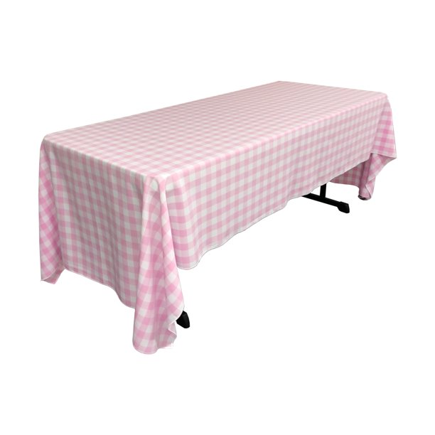La Linen Mantel Rectangular De Poliéster A Cuadros De 60 Por 120 Pulgadas, Blanco Y Rosa