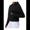 thumbnail image 2 of Sudadera con Capucha para Mujer, de Larga, Corta, con Media Cremallera y Bolsillos con Orificio para el Pulgar. Negro M, 2 of 10