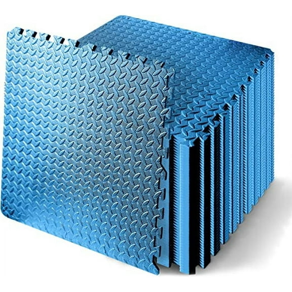 Thick Puzzle Exercise Mat 50 Pcs EVA Foam Interlocking Tiles Protective Flooring for Gym Equipment and Cushion for Workouts, Durable Non-Skid Texture, Easy to Assemble, Blue