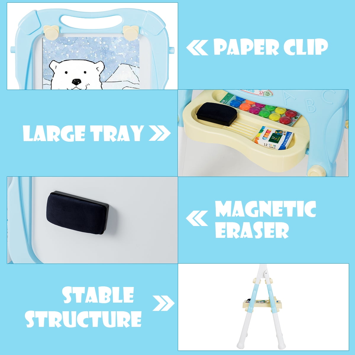 Topbuy Double Sided Art Easel Height Adjustable for Kids Blue