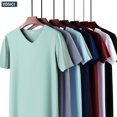 thumbnail image 1 of Camiseta De Manga Corta Sin Costuras De Seda De Hielo Para Hombre Con Cuello En V Verano Slim Fit Media < LK0526 >, 1 of 3