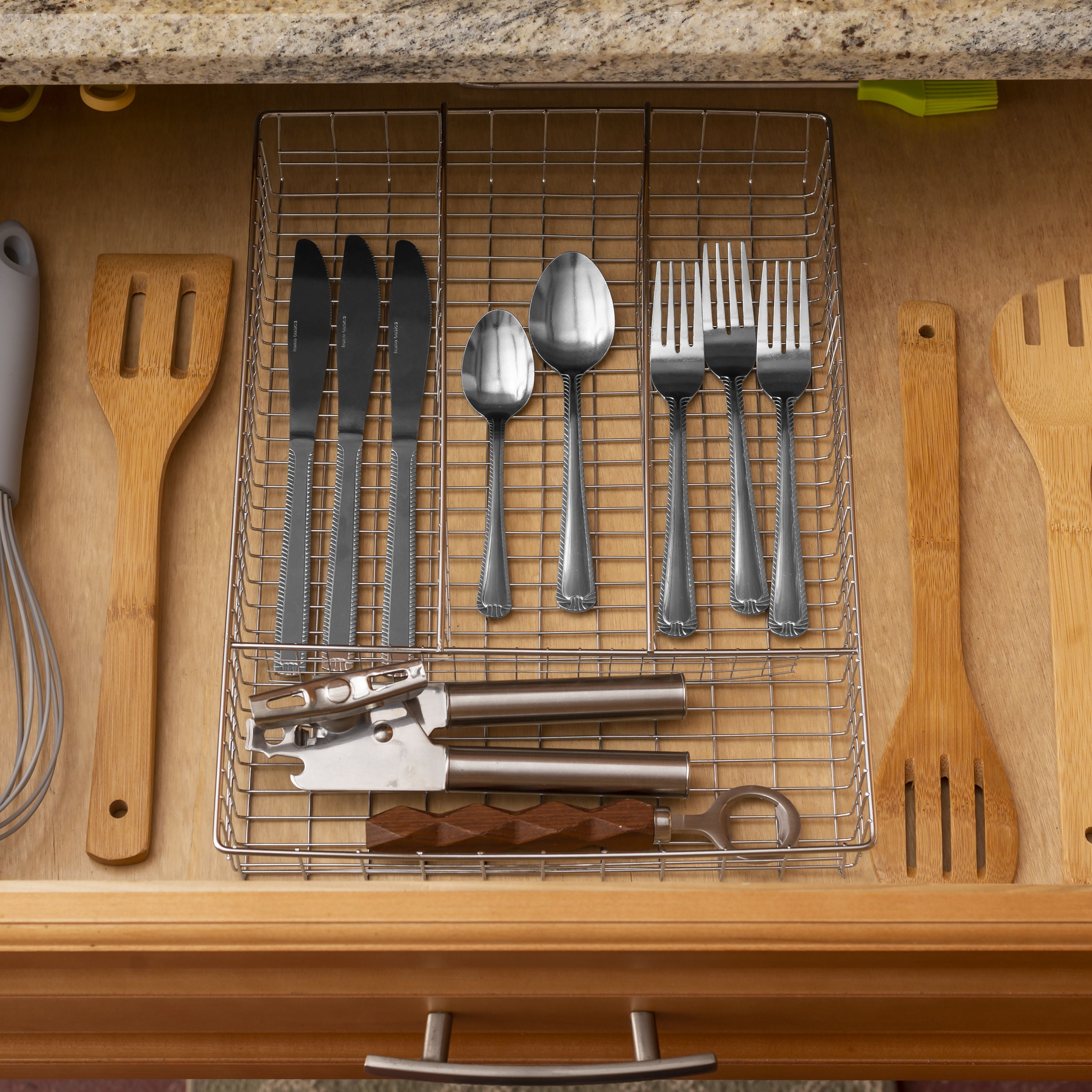 4 Section Steel Cutlery and Flatware Tray, Chrome