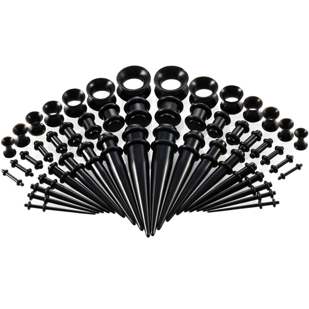 3mm Gauges Kit 4 Pieces Acrylic Black Tapers with Plugs Steel Single Flared Tunnels 8G Stretching Kit