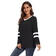 thumbnail image 3 of Long Sleeve Shirts for Women Casual V Neck Color Block T-Shirts Tunic Tops XX-Large Green(Black XL), 3 of 6
