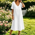 thumbnail image 4 of Yangnuo Women's Cotton Linen Short Sleeve Maxi Dress Fashion Ladies V-Neck Button-Down Loose Casual Summer Long Dress with Pockets White XXL, 4 of 5