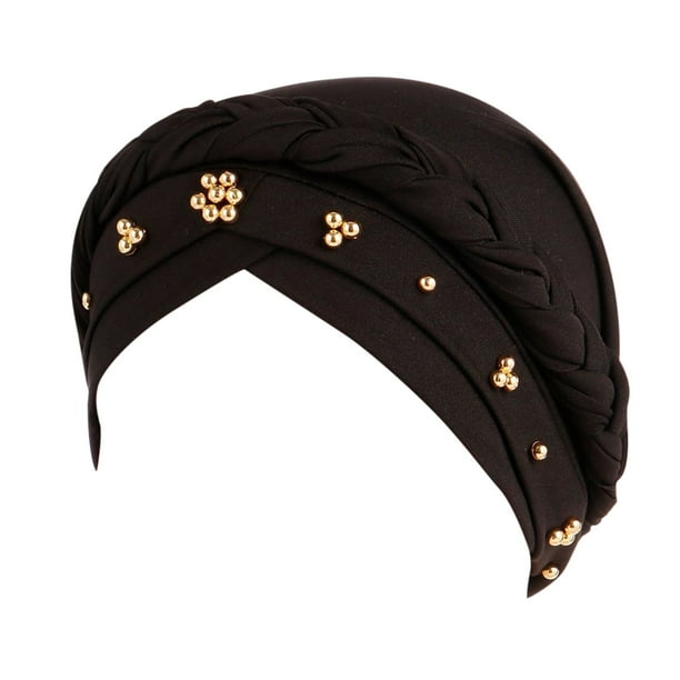 Gorro turbante trenzado con cuentas para mujer: elegante gorro con pañuelo para mujeres musulmanas o embarazadas, cubre el cabello con un elástico suave, apto para todas las estaciones
