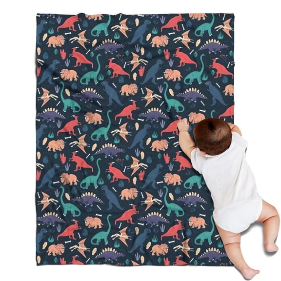 DarkBlue Colorful Dinosaurs Pattern Blanket,Comfortable Soft Flannel Throw Blanket,All Season,Warm Lightweight Blankets for Sofa Bed Couch Living Room Chair,30"x40"
