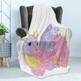 thumbnail image 4 of Cartoon Soft Flannel Fleece Throw Blanket, Illustration of Lady Dragon Mythical Fairytale Fantasy Animal, Cozy Plush for Indoor and Outdoor Use, 50" x 60", Pale Pink Lavender, by Ambesonne, 4 of 5
