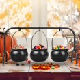 thumbnail image 1 of Juego de 3 Calderos de Dulces de Plástico Negro para Halloween con Soporte, 1 of 6