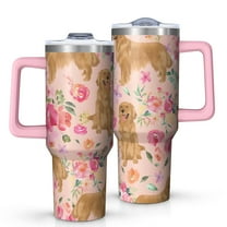 OBREWU Golden Retriever with Flowers Tumbler with Handle and Lid,Golden Retriever with Flowers 40oz Double Wall Vacuum Insulated Tumbler,Cups Gift for Women and Men